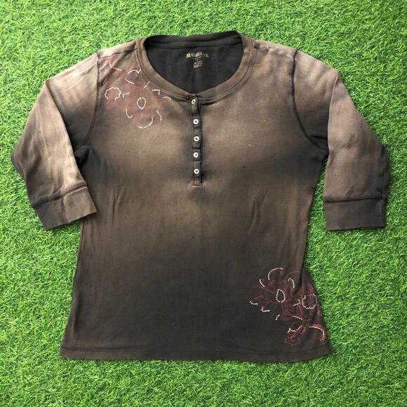 Magellan Outdoors Tops - Women’s Retro Button Magellan Flower Embroidered Long Sleeve